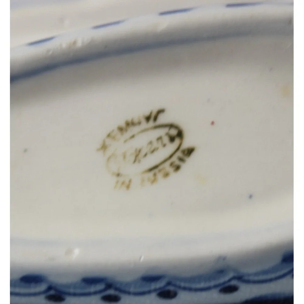Gzhel Caviar Dish Sturgeon Fish Shape Handmade Blue/White 7